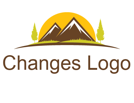 mountains with trees and sun travel logo