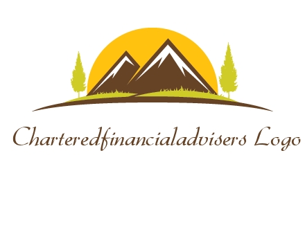 mountains with trees and sun travel logo