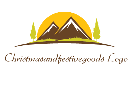 mountains with trees and sun travel logo