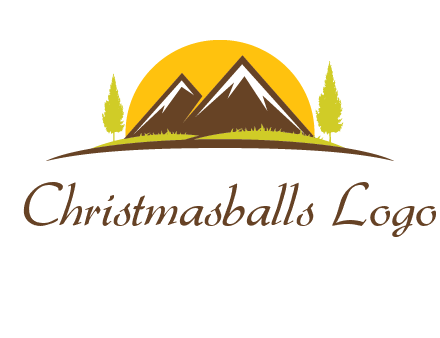 mountains with trees and sun travel logo