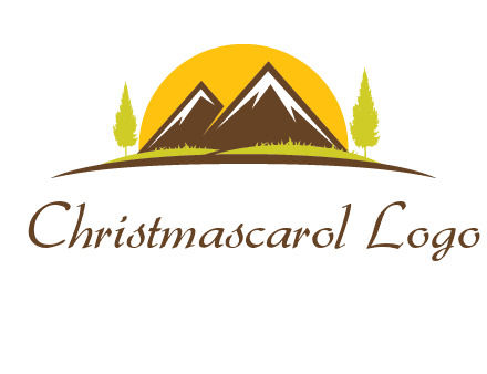 mountains with trees and sun travel logo