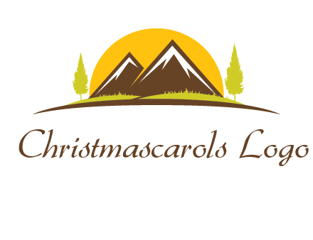 mountains with trees and sun travel logo