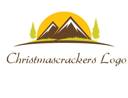 mountains with trees and sun travel logo