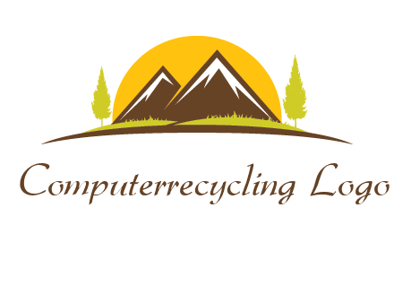 mountains with trees and sun travel logo