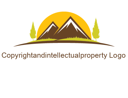 mountains with trees and sun travel logo