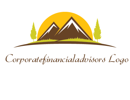 mountains with trees and sun travel logo