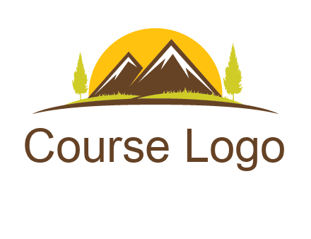 mountains with trees and sun travel logo