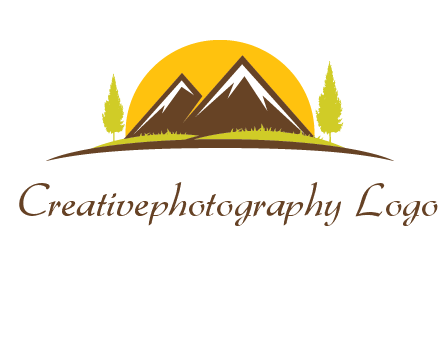 mountains with trees and sun travel logo