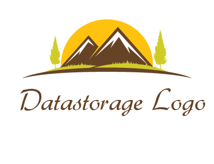 mountains with trees and sun travel logo