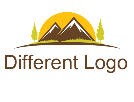 mountains with trees and sun travel logo