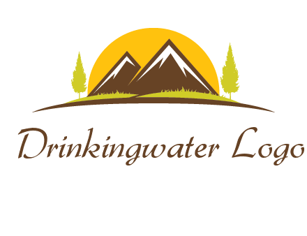 mountains with trees and sun travel logo