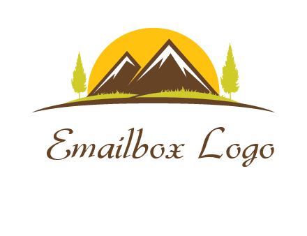 mountains with trees and sun travel logo