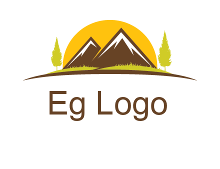 mountains with trees and sun travel logo