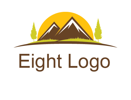mountains with trees and sun travel logo