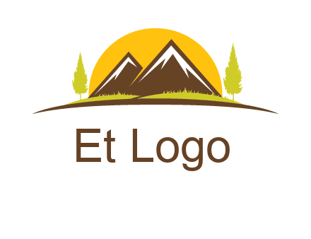 mountains with trees and sun travel logo