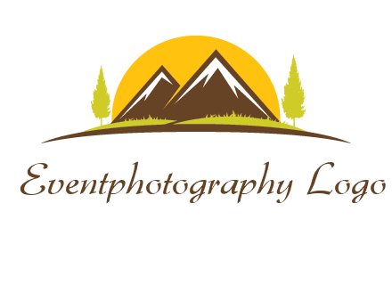 mountains with trees and sun travel logo