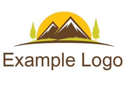 mountains with trees and sun travel logo