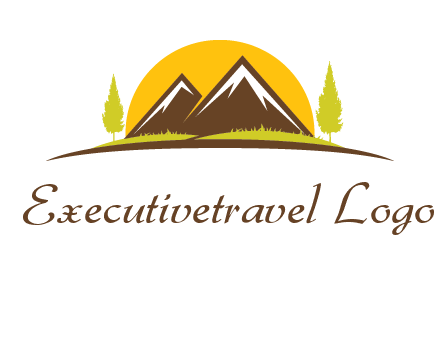 mountains with trees and sun travel logo