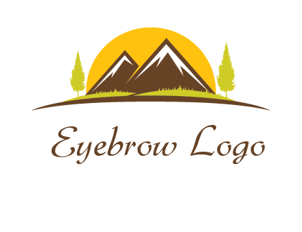 mountains with trees and sun travel logo