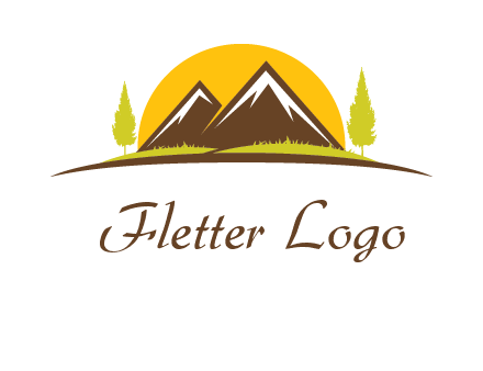 mountains with trees and sun travel logo