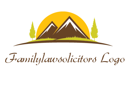 mountains with trees and sun travel logo
