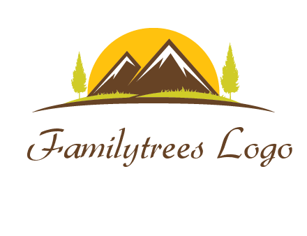 mountains with trees and sun travel logo