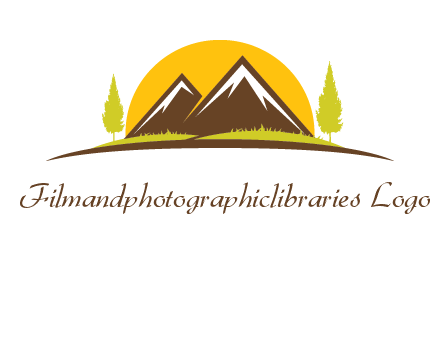 mountains with trees and sun travel logo
