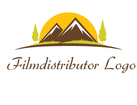mountains with trees and sun travel logo