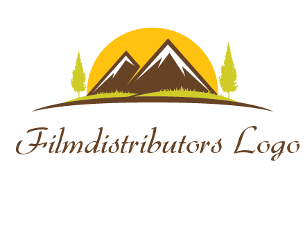 mountains with trees and sun travel logo