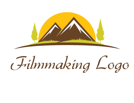 mountains with trees and sun travel logo