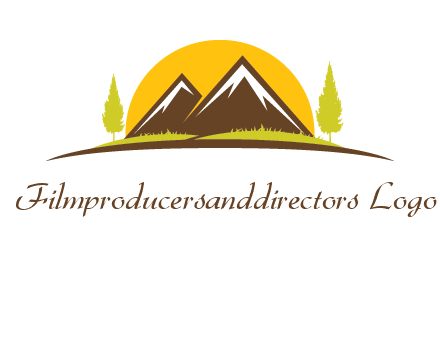 mountains with trees and sun travel logo