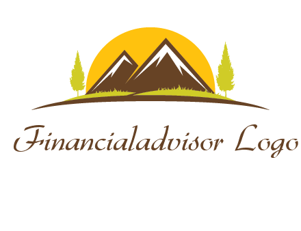 mountains with trees and sun travel logo