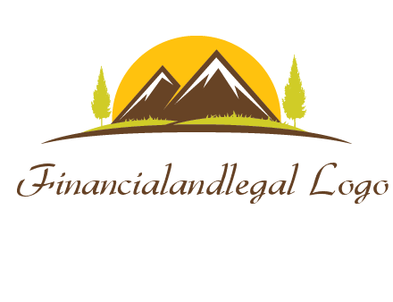 mountains with trees and sun travel logo