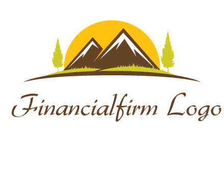 mountains with trees and sun travel logo