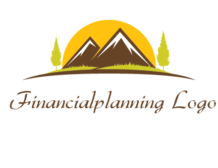 mountains with trees and sun travel logo