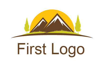 mountains with trees and sun travel logo