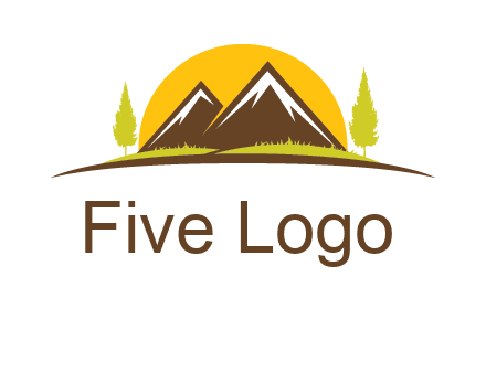 mountains with trees and sun travel logo