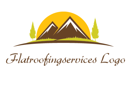 mountains with trees and sun travel logo