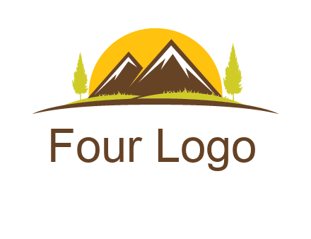 mountains with trees and sun travel logo