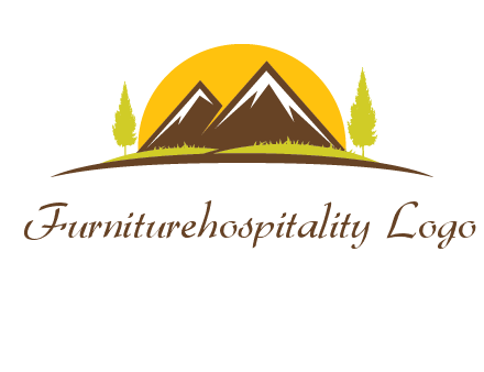 mountains with trees and sun travel logo