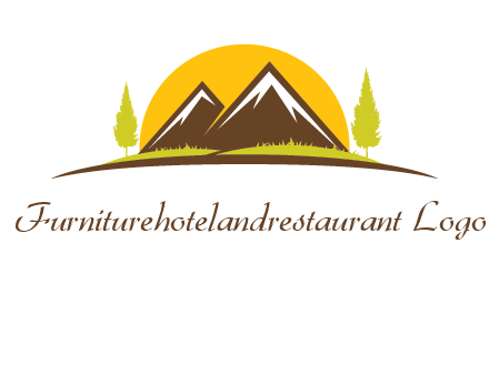 mountains with trees and sun travel logo