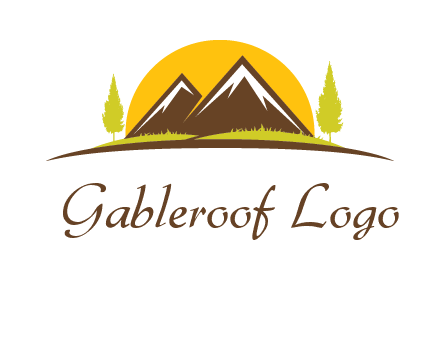 mountains with trees and sun travel logo