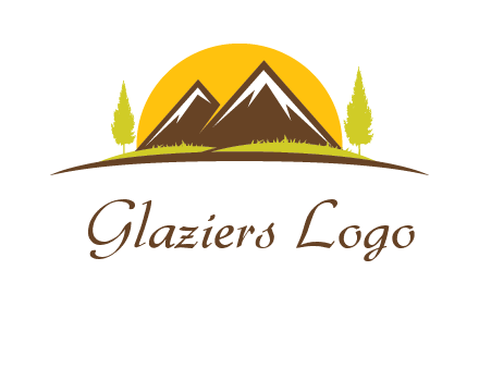 mountains with trees and sun travel logo