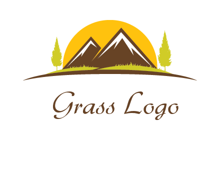 mountains with trees and sun travel logo