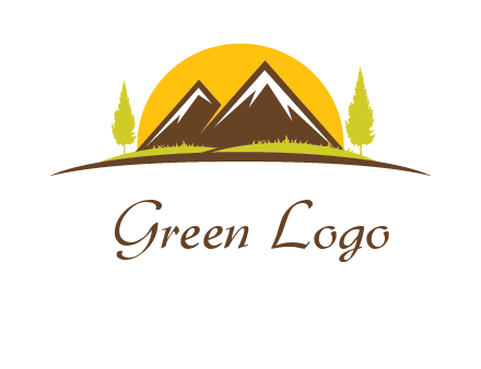 mountains with trees and sun travel logo