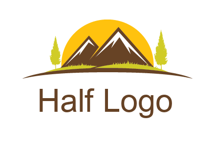 mountains with trees and sun travel logo