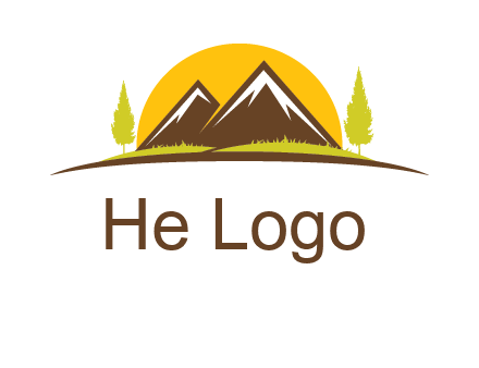 mountains with trees and sun travel logo