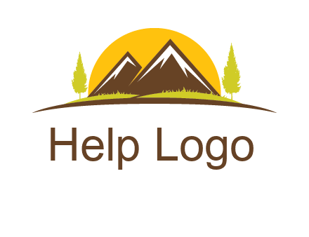 mountains with trees and sun travel logo