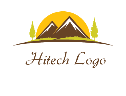 mountains with trees and sun travel logo