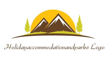 mountains with trees and sun travel logo